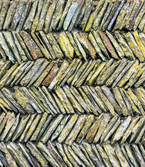 Diagonally stacked dry stone wall