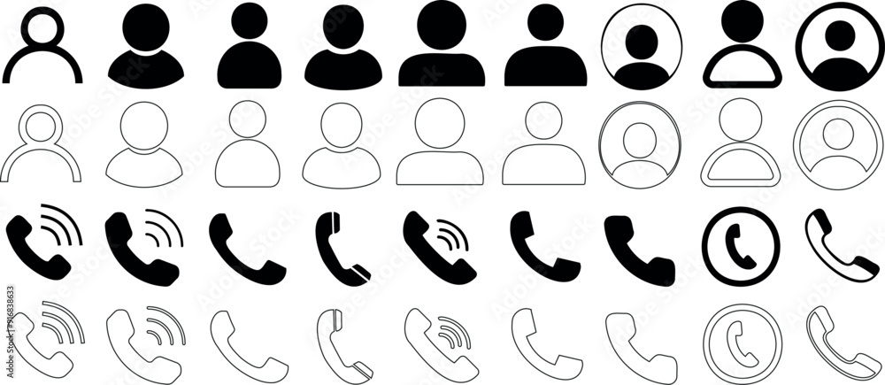 Canvas Prints contact icon set, avatar and phone symbols outline and silhouette vector,designs for user interfaces