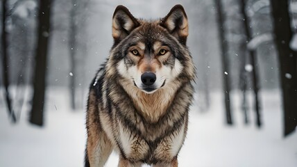 Obraz premium a wolf in the snow forest isolate 