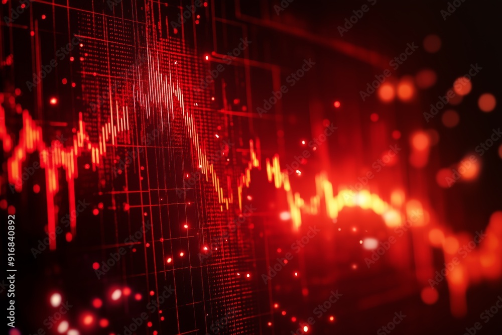 Aufkleber a red graph with a downward trend. the graph is filled with red dots, giving it a sense of urgency a