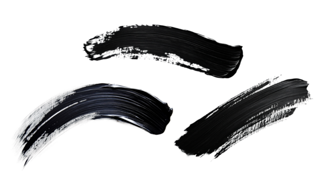 Three black brush strokes on a white background