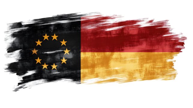 Abstract German flag in paint brush stroke, isolated on transparent background - Powered by Adobe