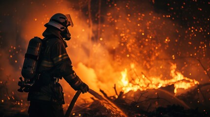 Firefighter Battling Blaze