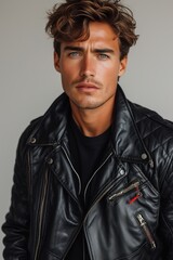 Obraz premium Photo portrait of a man in a leather jacket
