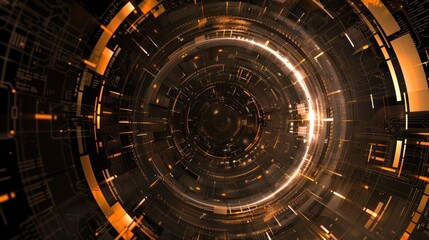 Obraz premium Abstract Futuristic Tunnel with Glowing Orange Lights