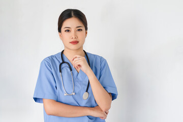 Confident Female Nurse in Scrubs with Stethoscope.