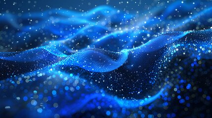 Abstract Waving Particle Technology Background Design  ,Abstract, digital and background waves ,Abstract blue color digital particles wave with dark background