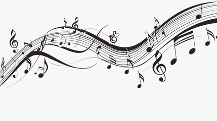 Musical Notes Flowing on a White Background