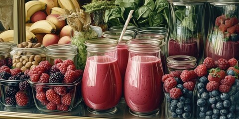 Health Boosting Smoothies with Fresh Berries, Nuts, and Green Veggies for a Nutritious Diet