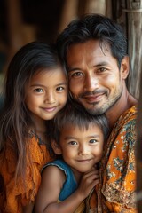 Joyful Family Portrait with Loving Father and Two Children