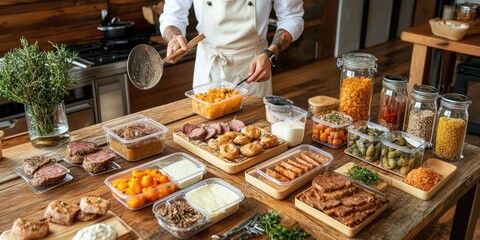 Professional Chef Preparing a Variety of Gourmet Dishes with Fresh Ingredients