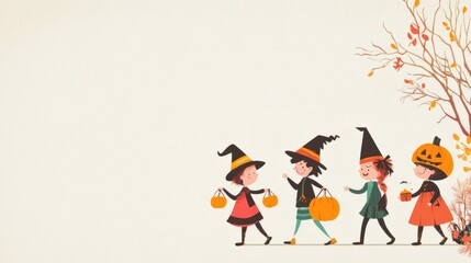 Fototapeta premium A group of children trick or treating