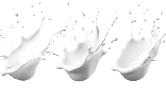 Set of white milk splashes isolated on transparent background