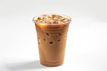 Iced coffee latte in cup on white background