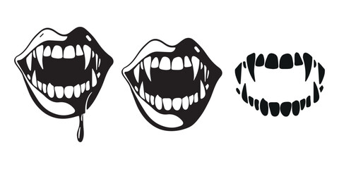 Set of vampire teeth, on a white background.