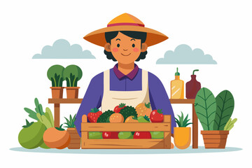 Vegetable Seller Vector illustration.