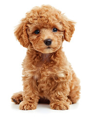 Cute toy poodle sitting on white background