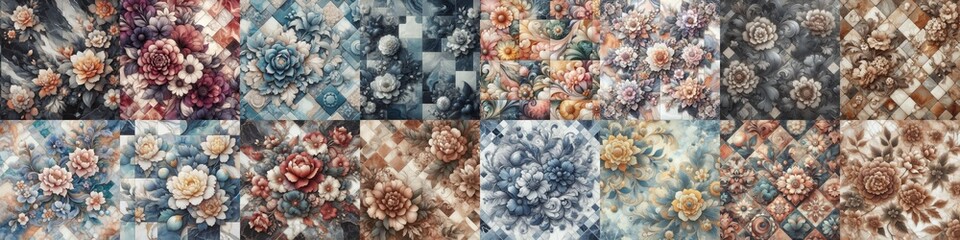 Flowers on marble stone abstraction. AI generated illustration