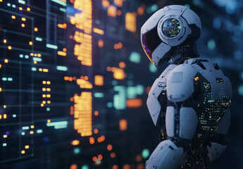 Forex Analysis: Crypto Robot Standing by Trading Graph