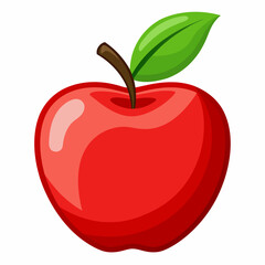 A Single Red Apple with a Green Leaf on Top