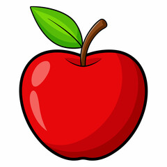 Fototapeta premium A Single Red Apple with a Green Leaf and Stem