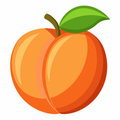 Cartoon Illustration of a Single Peach with a Green Leaf
