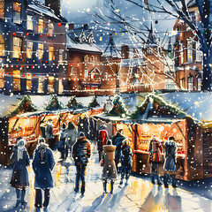 Obraz premium New Year and Christmas card, graphic advertising backgrounds in a doodle 2D illustrator style