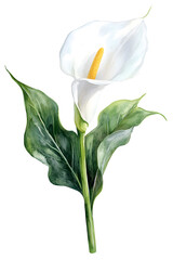Obraz premium Single calla lily flower watercolor illustration isolated on white background