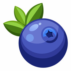 Single Blue Blueberry with Green Leaves