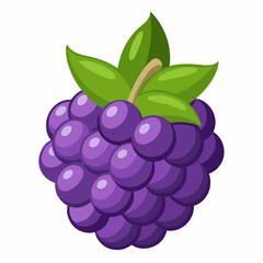 A Single Cartoon Blackberry with Green Leaves