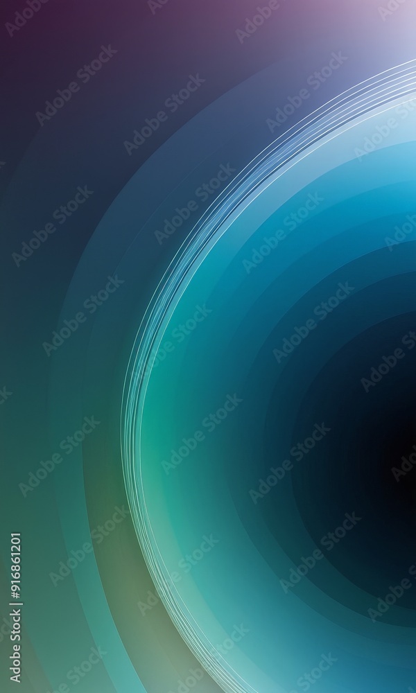 Poster gradient background transitions from purple to blue, with curved line in the center, creating sense 