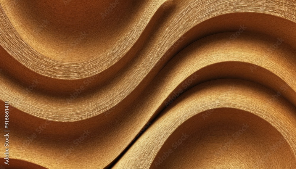 Poster close-up view textured surface with wavy pattern brown and orange hues, creating sense depth and mov