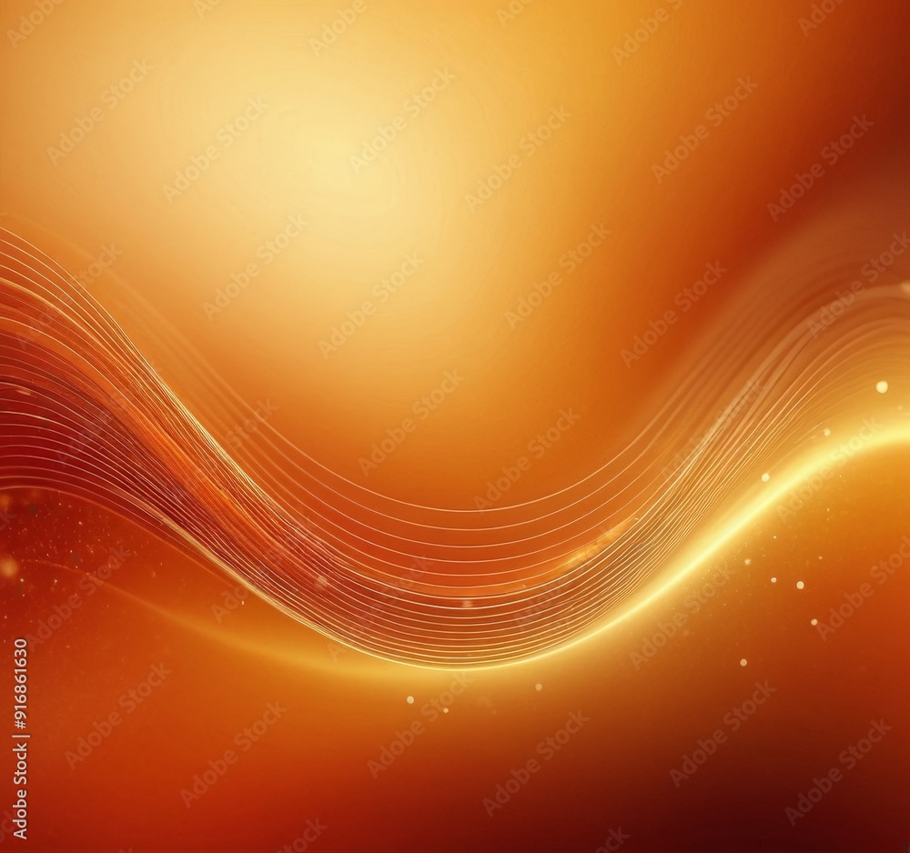 Poster gradient background with warm orange hue, featuring wavy lines and small white dots, creating sense 