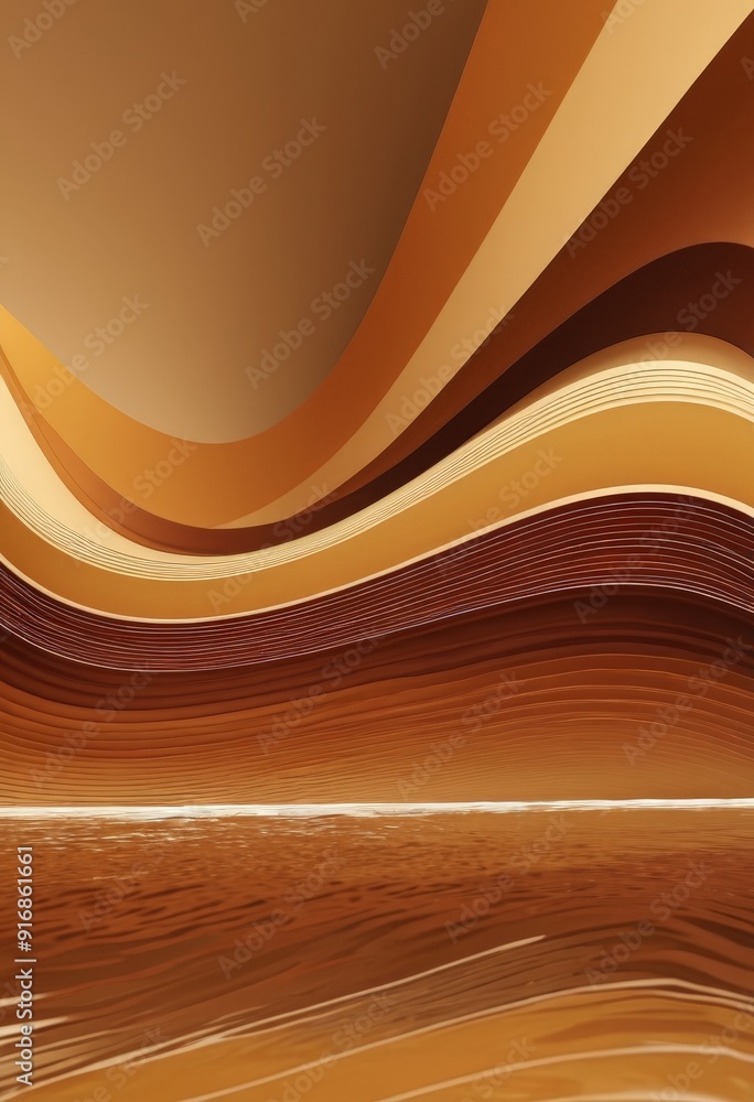 Poster close-up view wooden surface with wavy pattern brown and orange hues, creating warm and inviting atm