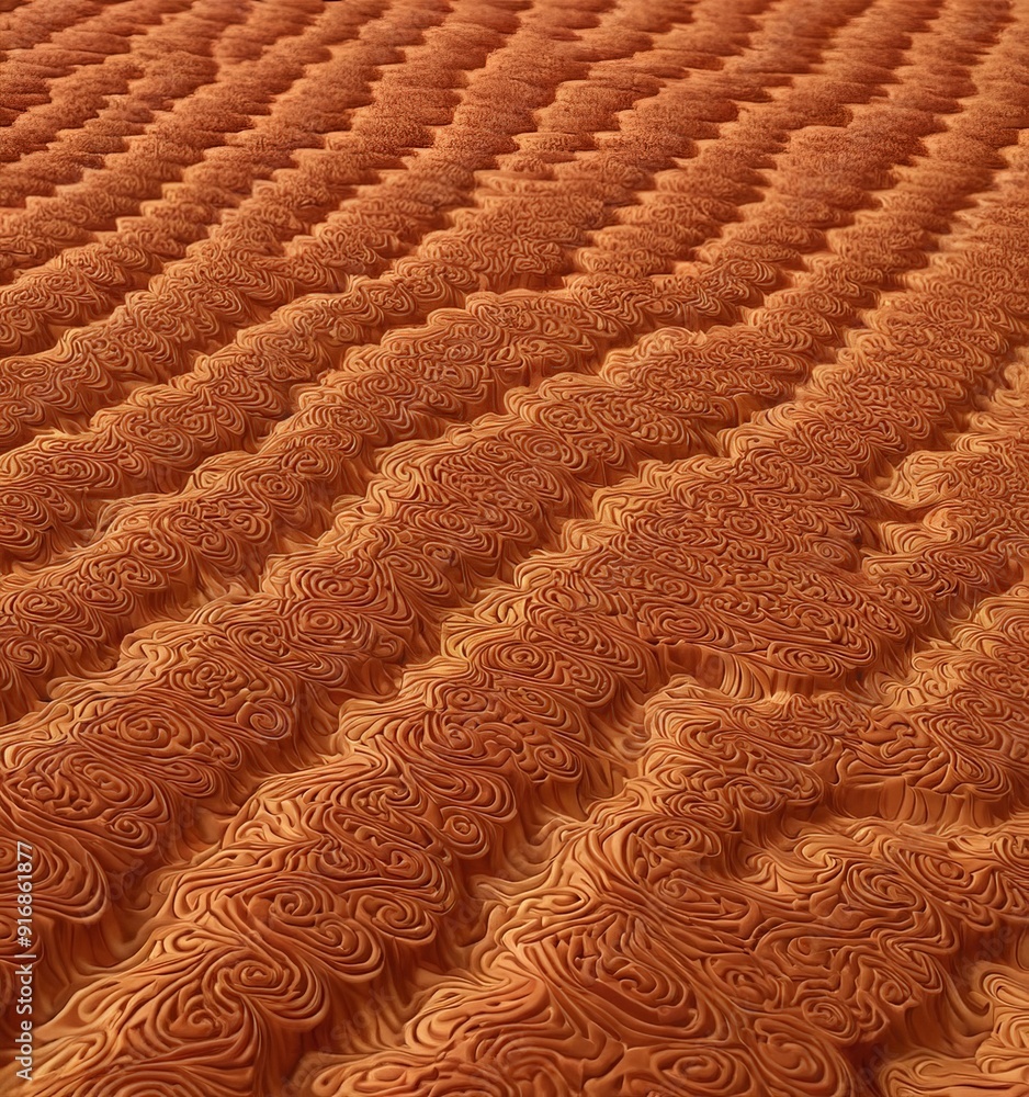 Poster close-up view sandy surface with textured, wavy pattern brown sand, creating sense depth and movemen