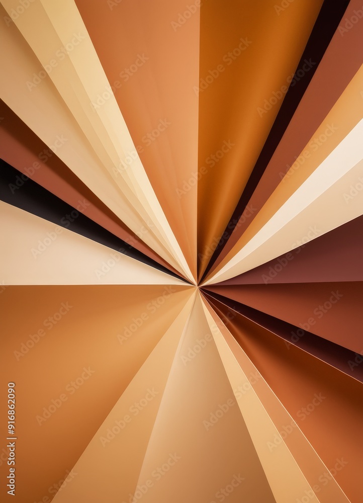 Poster vibrant abstract composition features central point surrounded by radiating lines in various shades 