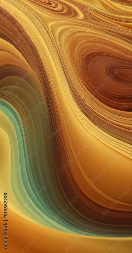 Poster close-up view swirling abstract pattern in warm hues orange, yellow, and brown, with gradient effect