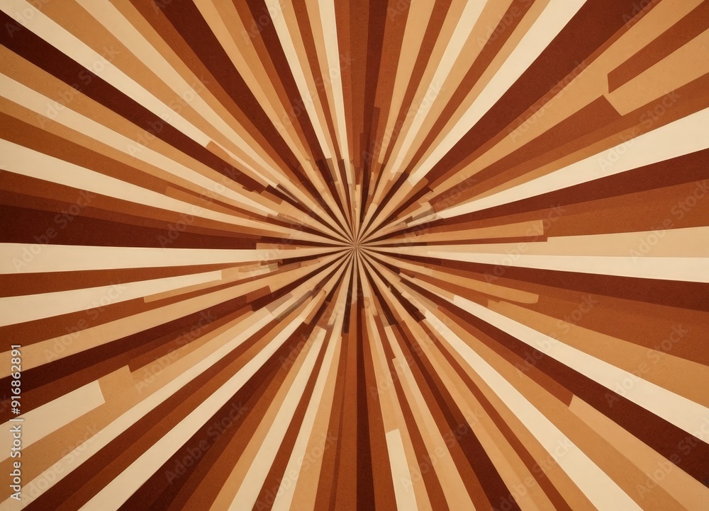 Poster vibrant abstract composition features central sunburst pattern intersecting lines in warm brown and 