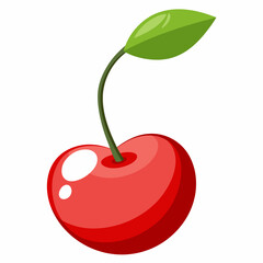 A Single Red Cherry with a Green Leaf