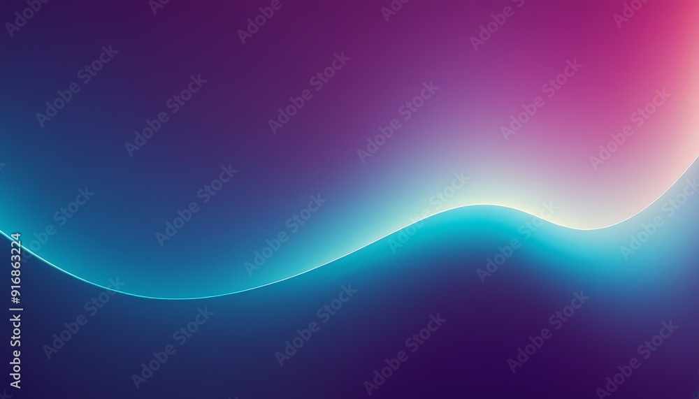 Poster gradient background transitions from deep purple to light blue, with wavy line pattern in the center