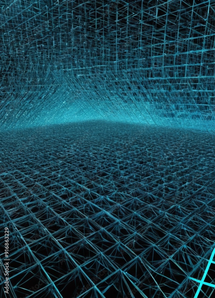 Aufkleber digital 3d grid-like structure, with gradient blue and green colors, creating sense depth and dimens