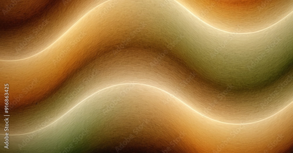 Poster close-up view wavy pattern in shades orange and green, with gradient effect transitioning from warm 