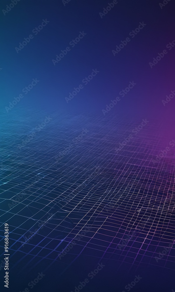 Poster gradient background transitions from blue to purple, with grid-like pattern white lines and dots, cr