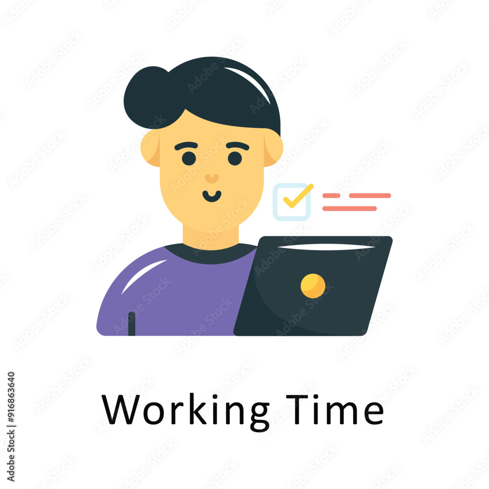 Poster working time vector flat icon design illustration symbol on white background eps 10 file