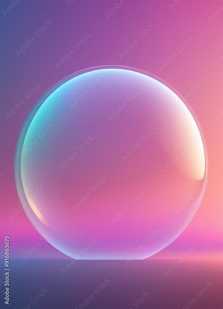 Poster transparent bubble with gradient pink and purple hues floats against gradient background, creating v