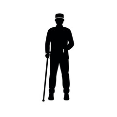 a young man stand with cane vector art illustration, solid color vector, isolated white background