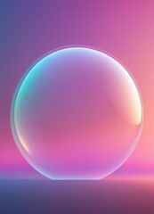 Fototapeta premium transparent bubble with gradient pink and purple hues floats against gradient background, creating visually