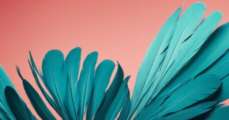 Naklejka premium close-up view vibrant green feather against gradient pink background, with the feather's intricate details