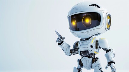 Cute digital robot pointing at copyspace background