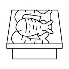 showcase with fish line icon vector. showcase with fish sign. isolated contour symbol black illustration